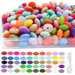 دعنا نحرف 300pcs حبات العدس السيليكون 12 ملم 50 ألوان حبات السيليكون بالسيليكون أباكوس حبات الفواصل الفضفاضة حبات الحبل الملونة لحرف سوار المجوهر