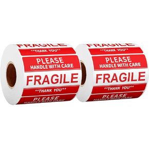 3" x 2" Fragile Stickers for Shipping and Moving "Please Handle with Care Fragile Thank You" Permanent Adhesive (2 Rolls, 1000 Labels)