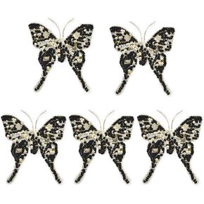 FINGERINSPIRE 5 Pcs Butterfly Sequin Patches Black Butterfly Glitter Paillette Cloth Patch Butterfly Gauze Embroidery Applique Butterfly Sew on Applique Metallic Sequin Clothing Repair Patch