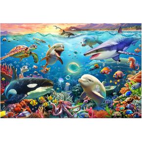 Underwater World Jigsaw Puzzles for Kids Ages 4-8 4-6 5-8 8-10 Year Old,100 Piece Ocean Shark Whale Jigsaw Puzzle for Children,Learning Educational Toys for Boys and Girls Family Time