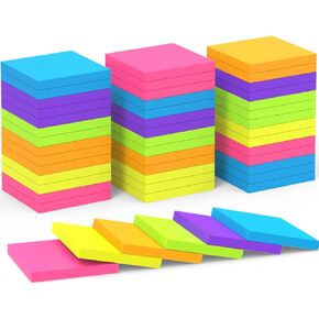 Sticky Notes 3x3 Inch 48 Pads Bright Colors Self-Stick Memo Pads, Thick Paper Easy to Stick & Remove