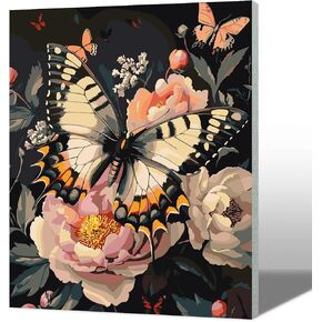MAXBYE Flowers and Butterflies Framed Paint by Numbers Adult Kit, DIY Acrylic Painting Paint by Number On Canvas with Frame, Arts and Crafts for Home Wall Decor 12x16inch