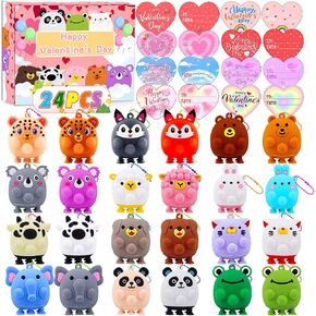 Valentines Day Cards for Kids School, 24PCS Animal Pop Suction Toys with Valentines Cards, Kids Valentines Day Gifts for School Classroom Exchange Party Favors Prizes