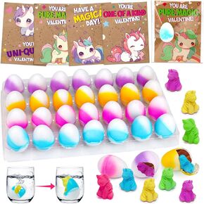 28PCS Hatching Unicorn Eggs Valentines Day Cards for Kids School Classroom Prizes Goodie Bag Stuffers Valentine's Day Exchange Gifts for Toddler Boy Girl Party Favors Treat Bags Bulk Unicorn Toys