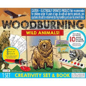 Bendon Animals Wood Burning Craftling Kit Including Paints, Wood Burning Wand, and Design Sheets