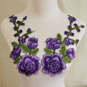 2pcs Beautiful Purple Flowers Embroidered Sewing Applique Patches