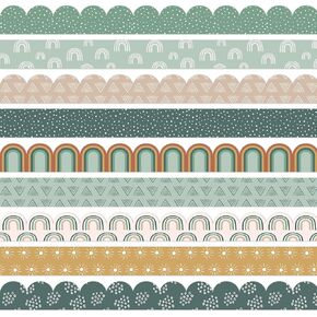 82Ft Modern Boho Bulletin Board Borders Green Rainbow Sun Dot Self-Adhesive Border Trim for Boho Party School Classroom Office Decoration