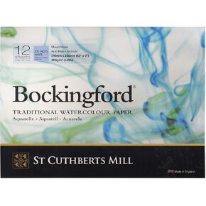 St. Cuthberts Mill Bockingford Watercolor Paper Pad - 12x9-inch White Water Color Paper for Artists - 12 Sheets of 140lb Cold Press Watercolor Paper for Gouache Ink Acrylic Charcoal and More