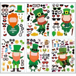 12 ورقة ملصقات يوم St Patricks للأطفال ، اصنع عيد القديس باتريك الخاص بك ملصقات الوجه للطفل ، وملصقات DIY Craft St. Patrick Day Party