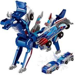 Dinosaur Transformer Car Toy，Automatic Transformer Toy Collision Transforming Car，Cars That Turn Into Dinosaur，for Car Transformer Dinosaur Toys Boys and Girls (Blue Dragon)