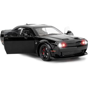 Compatible for 1/24 Dodge Challenger SRT Hellcat Car Model, Collectible Die-Cast Model Car with Lights and Sounds,Pull Back Car Toy for Adults Kids Birthday Gifts Decoration (Black)