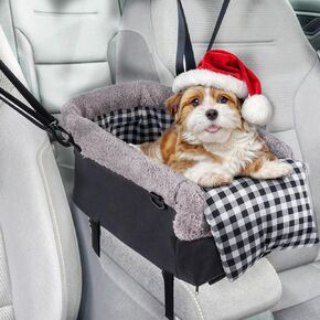 Console Small Dog Car Seat, Metal Frame Support, Soft Padded Upgraded Pet Portable Safety Booster with Removable Headrest, Dark Gray