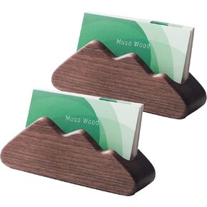 muso wood Business Card Holder for Desk Wooden Display Business Card Stand for Office Tabletop 2 Pack (Walnut)
