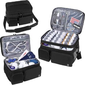 Double Layers Medicine Bag Pill Bottle Organizer Storage Bag with Lockable Zipper,Travel Medicine Organizer with Soft Shoulder Straps for Pill Bottles, Medical Supplies (Bag Only)