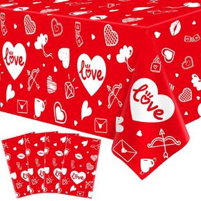 4 حزمة ريد tablecloth حب القلب tablecloth يوم الحفلة الديكور حب قلب طاولة القلب يوم الزفاف ديكور عيد ميلاد ديكور 86 × 51 بوصة