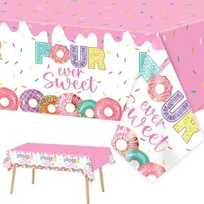 Zoiiwa 3 Pack Four Four Sweet Donut Party Party Tableroths Decorations Girls Donut Plastic Table Coves For Bird 4th Birthdy Party Supplies Pink Donut Party Decor