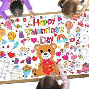 Melonegg Valentine‘s Day Activity Poster Giant Coloring Poster for Kids, 72“ X 31.5" Valentine's Day Versatile Paper Coloring Banner Table Cover for School Parties Class Active and Special Events