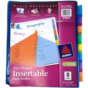 Avery Two Pocket Insertable Plastic Dividers, 8 Tabs (81825)