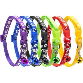 Quacc 6pcs Puppy Collars, Puppy Whelping Collars Colourful Adjustable Dog Collar 19-32CM Paw Print Collar with Bell for Small Dog Cats