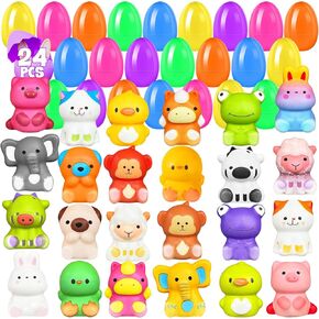 24 PCS Easter Eggs Prefilled Slow Rising Squishy Toys, Kawaii Stress Reliever Animal Squishies for Kids Easter Theme Party Favor, Easter Surprise Eggs Hunt Basket Filler, Classroom Prize Supplies