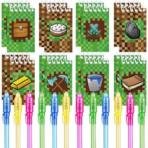 24 Pcs Pixel Theme party favors |12 invisible ink pen and 12 party mini Pixel Theme Notepads| Pixel Theme party Goodie Bag Stuffers, Classroom Prizes, party supplies