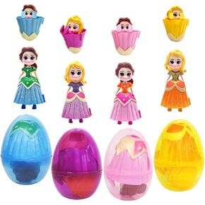 4PACK EASTER JUMBO PRINCESS PRINCESS PRESTER EASTER EGGS مع ألعاب ، تفضل حفلة عيد الفصح هدية للفتيات ، الأطفال الصغار للأطفال حشوات سلة الفصح ، جوائز الفصول الدراسية (الأميرة)