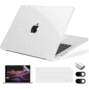 Compatible with MacBook Pro 14 inch Case 2024-2021 Release M4 A3112 A3401 A3185 M3 A2918 A2992 M2 A2779 M1 A2442 Pro Max, Plastic Hard Shell Cover for MacBook Pro 14 inch, Sparkly Clear