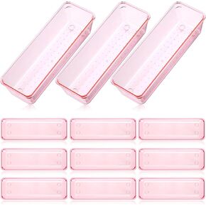 Maitys 12 Pcs Vanity Drawer Organizer 9 x 3 x 2 Inches Clear Plastic Utensil Organizers Kitchen Drawers Dividers for Office Desk Silverware Kitchen Utensils Cosmetics and Bathrooms(Blue)
