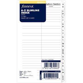 Filofax Personal A-Z Slimline Index White Name and Telephone Numbers