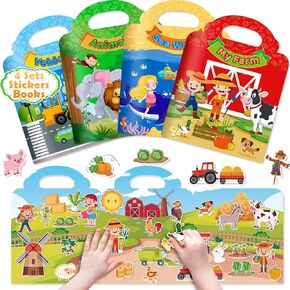 4 Sets Reusable Sticker Books for Toddlers 2-4, Activity Books for Kids Ages 3-5, Removable Jelly Stickers Gifts for Toddlers 1-3, Travel Toys Holiday Gifts Birthday Gifts for Boys Girls