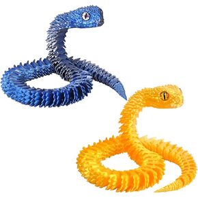 2PCS 18'' 3D Printed Snake,3D Printed Animals,Like Movable Snake Realistic Slithering Design (Gold and Blue Silver)