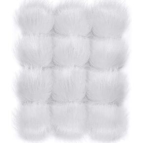 Tatuo 14 Pieces Faux Fur Pom Ball DIY Fur Poms for Hats Keychain Charms Knitting Hat Accessories (White)