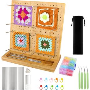 iHansee 11" Crochet Blocking Board with 20 Pegs, 200 Stitch Markers, Wooden Granny Square Blocking Boards for Crochet Projects, Knitting Crochet Accessories Kit, Gifts for Crocheters
