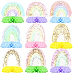 Rainbow Party Decorations - Honeycomb Centerpieces for Kids' Rainbow Birthday and Baby Shower Table Decor