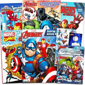 Marvel Avengers Bulk Coloring Book Set for Kids - Bundle with 6 Superhero Coloring and Activity Books with Avengers Super Hero Stickers, Crayons, Tattoos, Puzzles