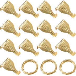 Picture Hanging Kit, 13Pcs Picture Rail Hooks with 3 Rolls 3M Picture Wires, Brass Plated Picture Rail Hanging Hooks Picture Display Hanging System Accessories for Wall Picture, Exhibition