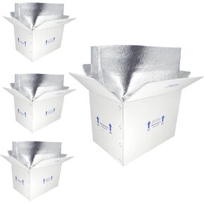 15x10x11" Insulated Shipping Box, Perishable Cooler for Frozen Food Styrofoam Boxes for Cold Shipping Perishables Packaging Insulated Carton with Aluminum Foil Liner Bag, 4 Pack