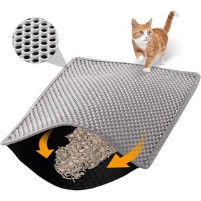 30x24 Inch Cat Litter Mat Double Layer Non-Slip Odor-Free Litter Box Mat,Waterproof and Urine Proof Litter Mat,Scatter Control, Less Waste,Easier to Clean(Gray)