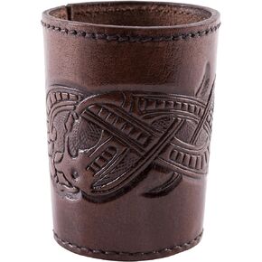 Ulfberth - Viking dice Cup with Embossed Dragon Pattern in Jelling Style - Genuine Leather - Medieval Leather Cup with Engraving (Jelling Style, Brown)