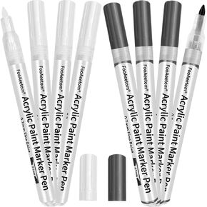 Paint Markers, 8 Pack Fine Point Paint Pens, Acrylic Paint Pens Marker Set for Rocks Painting, Wood, Plastic, Fabric, Canvas, Ceramic, Glass, Card Making(4 White and 4 Black)