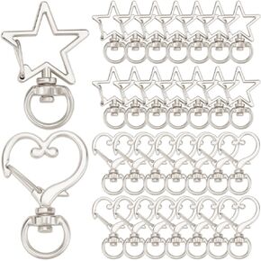 1 Box 40Pcs Swivel Lobster Clasp Silver Keychain Trigger Clasp Bulk Star Heart Shape Swivel Snap Hook Keychain Clip Alloy Spring Snap Clips for Jewelry Making Bag Tag Accessories DIY Crafts