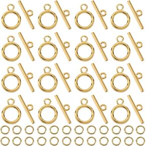 1 Box 60 Sets Toggle Clasps Ring and Bar Clasp Gold & 120Pcs Brass Open Jump Rings OT Toggle Clasp T-Bar Connectors Findings for Jewelry Making Clasps Supplies DIY Crafts Necklace Bracelet