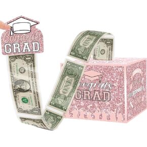 Pink Graduation Money Box for Cash Gift Pull, Class of 2025 Graduation Decorations, High School College Graduation Gifts Class of 2025 Grad Party Favors