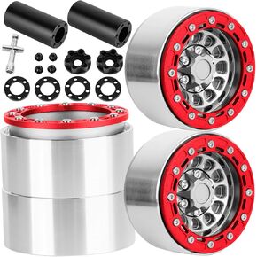 RC 1.9 Beadlock Aluminum Deep-Dish Wheels w/Adjustable Offset for 1/10 RC Crawler SCX10 TRX4 TRX6 VS4-10 Gen8 7 MST CFX D90,Alloy 1.9 RC Beadlock Wheels 1.9 RC Rims,Silver w/Red