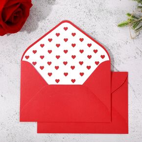 Whaline 50Pcs Valentine's Day Invitation Envelopes Red Heart Greeting Card Holders With Stickers V-Flap Envelopes Card Sleeves for Mailing Sending Cards, 4.3 x 6.3 Inch