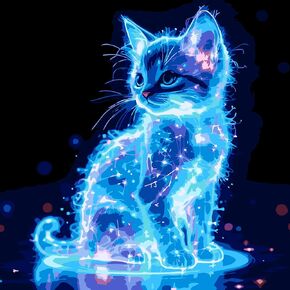 GXGLLPZBY Blue Cat Paint by Numbers Kit for Adults Beginner,DIY Blue Cat Paint by Numbers for Adults,Easy Canvas Paint by Number Without Frame Home Wall Decor 16 x 16 in