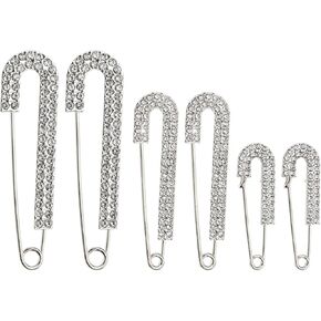 Penta Angel Rhinestone Safety Pins 6pcs مقاطع بروش كريستال فوكس للنساء قميص سترة القبعة ديكور وشاح (الفضة)