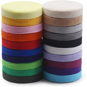 SEMINI 21 Mixed Color 42 Yards Twill Cotton Ribbon Herringbone Bias Tape Natural Webbing Tape for Sewing Binding Gift Wrapping DIY Crafts Sewing Home Decoration (3/8inch(1cm))