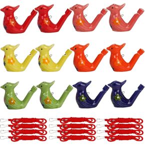 SOUJOY 12 PCS Bird Water Whistle, Ceramic Fun Birdie Call Whistle with Lanyard, Water Warbler Toys for Kids Birthday Gift, Easter Gift, Water and Bath Play Fun, Outdoors