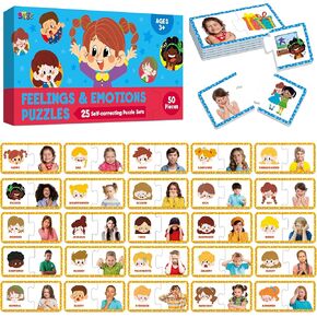 Feelings & Emotions Puzzle Cards, 50PCS Puzzles with Different Moods-Learn to Identify Various Feelings, Learning Toy for Kids with Autism, ADHD -Educational Tools for Therapy, Classroom, Home Use
